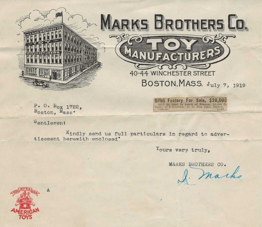 1919 Marks Brothers Letter