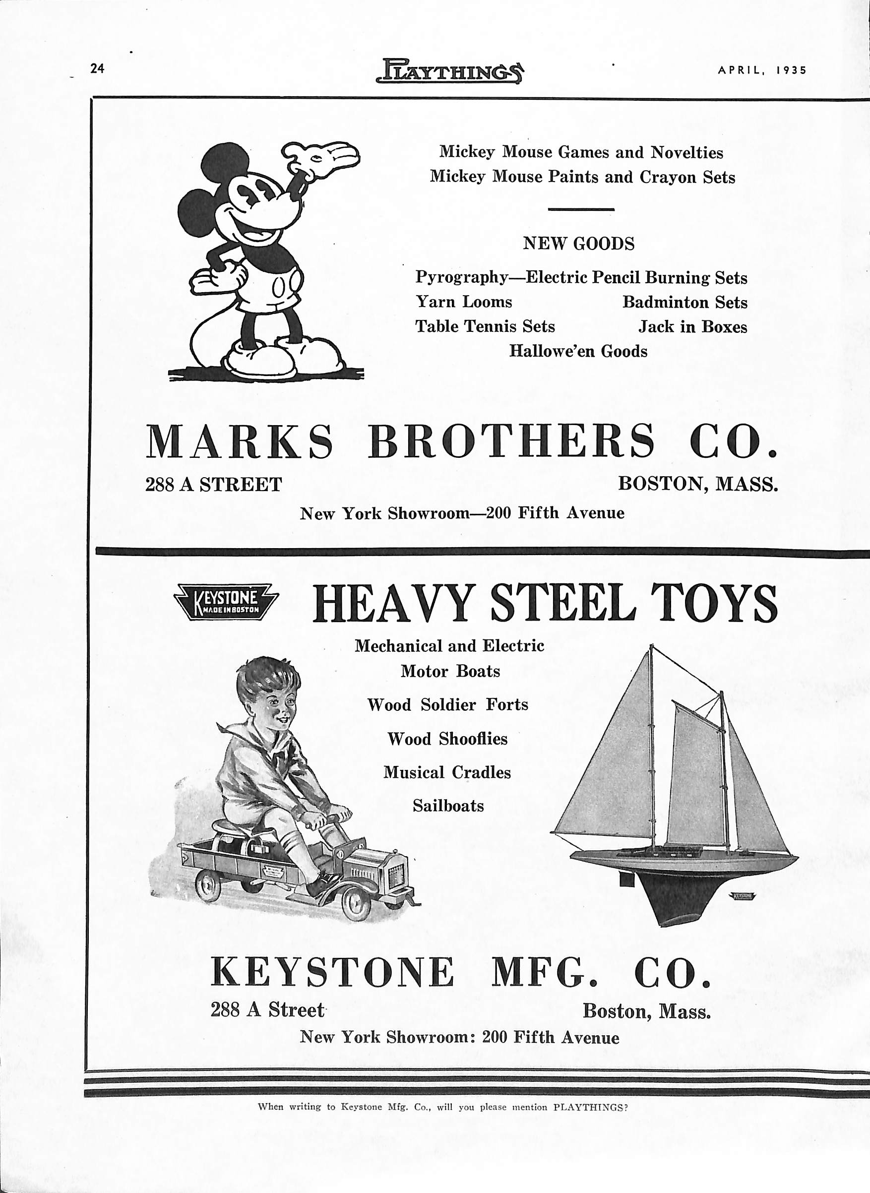 Playthings April 1935 Ad